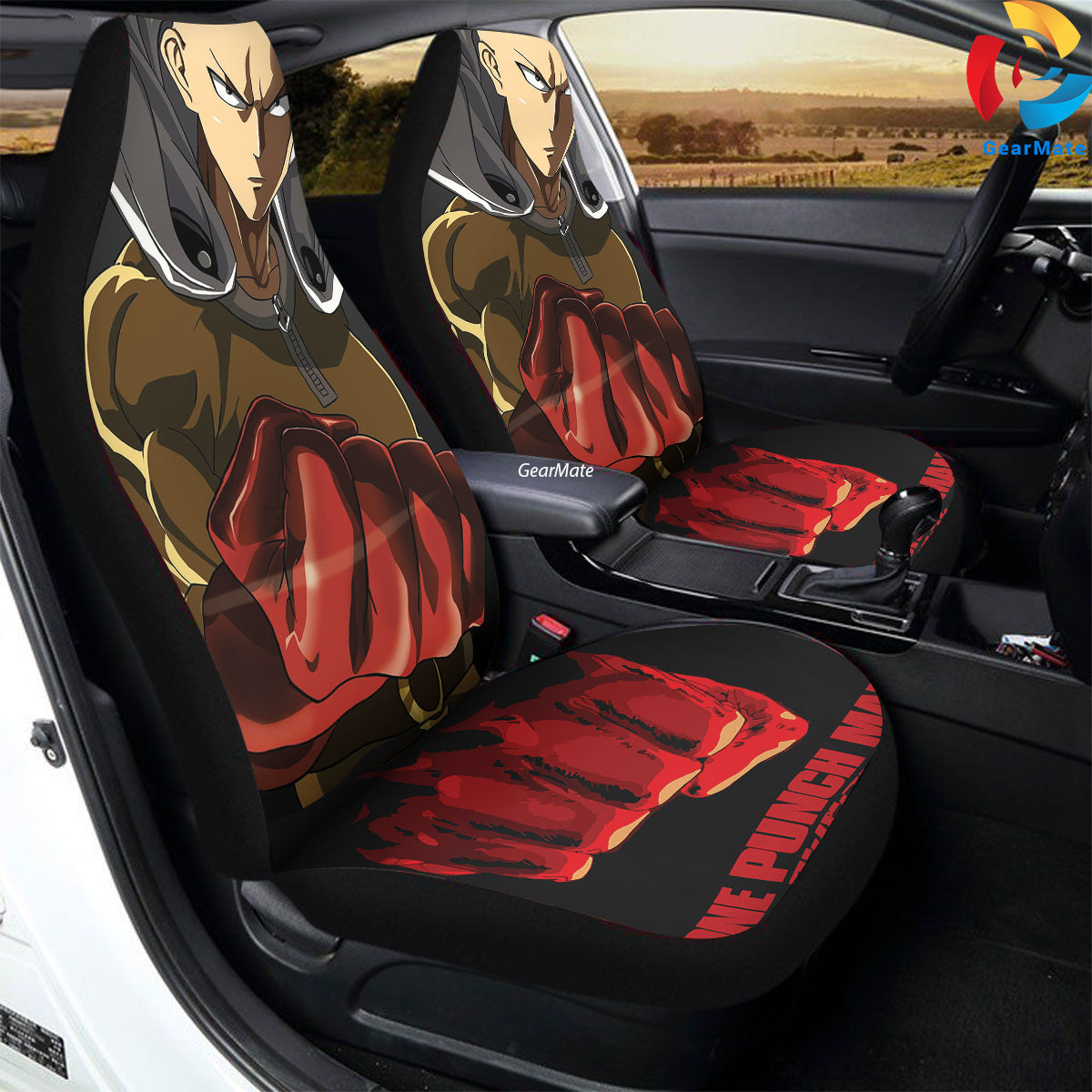 Saitama Anime Gloves One Punch Man Car Seat Covers – High Quality Graphic and Polar Fleece Protector Set