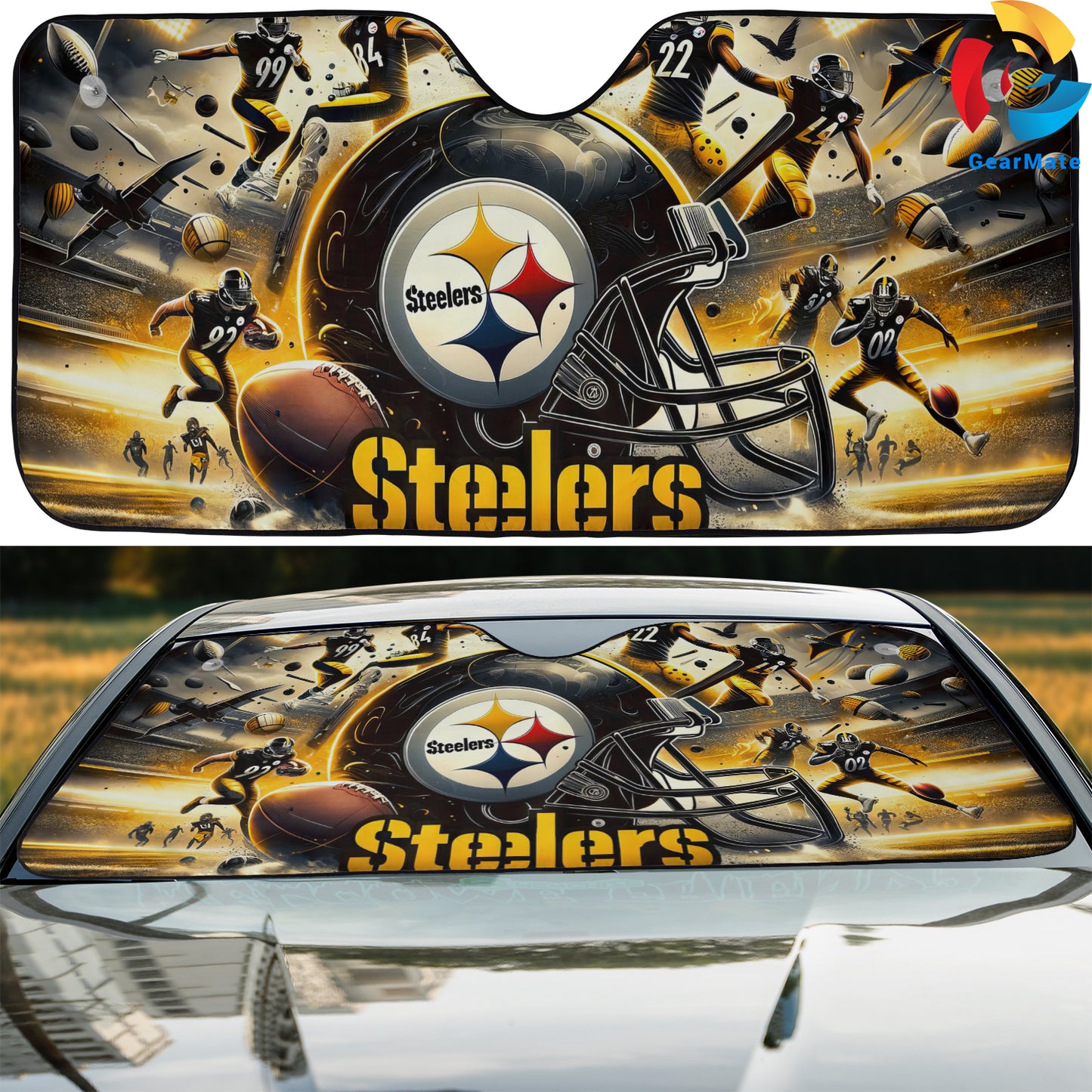 Pittsburgh Steelers NFL Football Team AI Background Reflective Car Sunshade – Premium Heat & UV Protection, Universal Fit