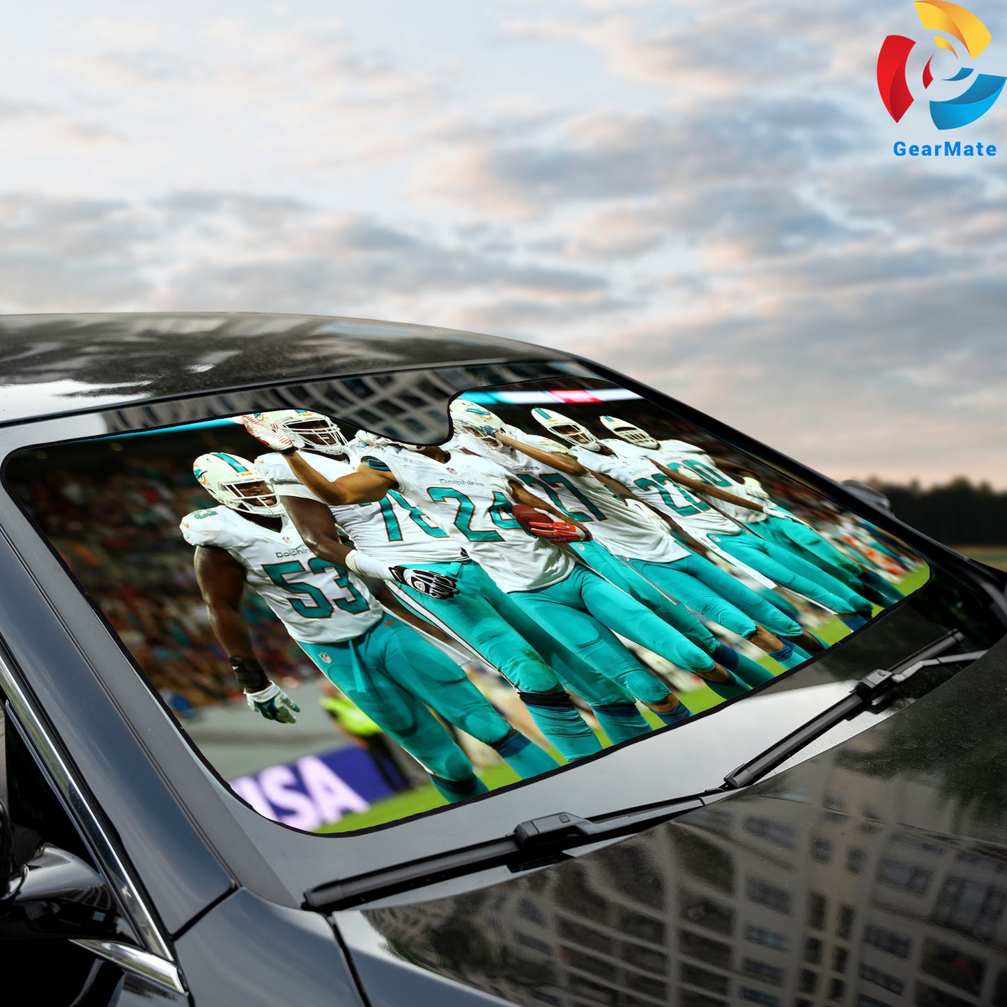 Miami Dolphins NFL Football Team Pride Cover Reflective Car Sunshade – Premium Heat & UV Protection, Universal Fit