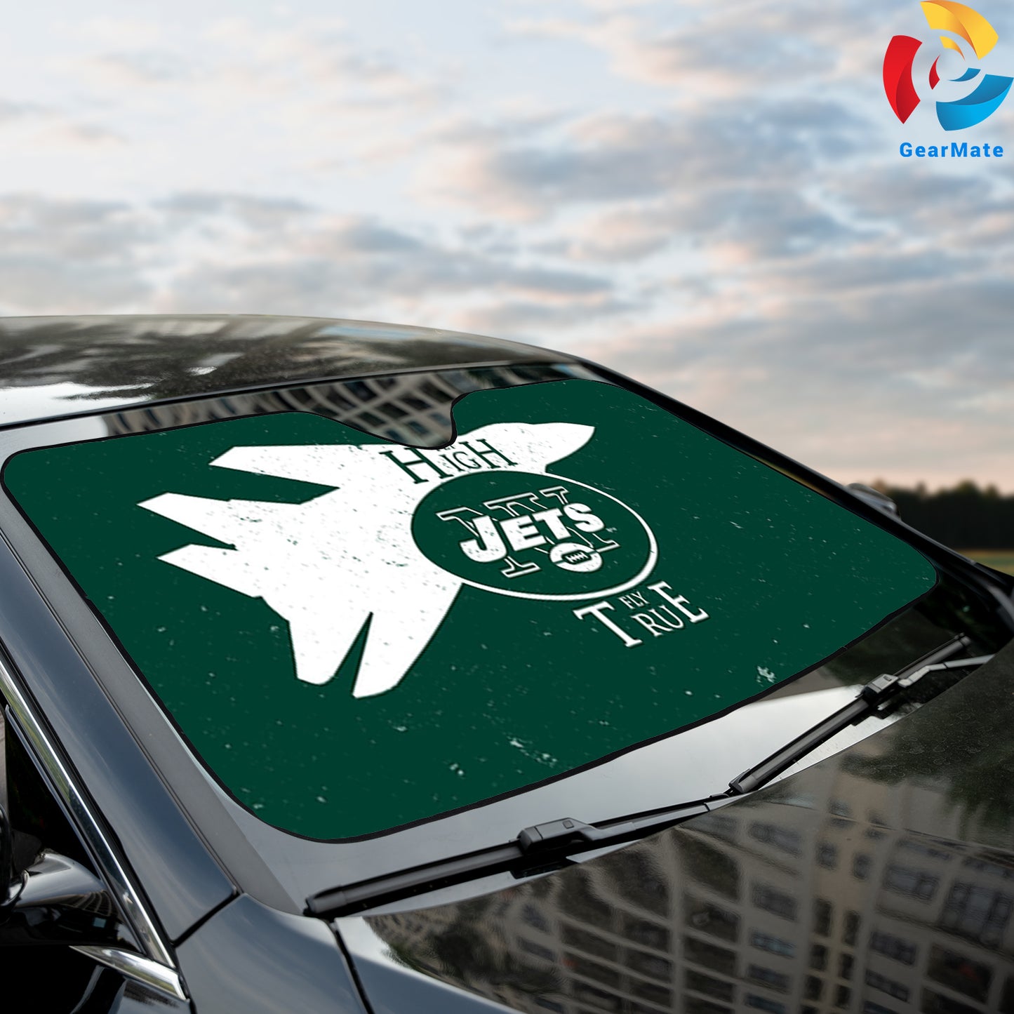 New York Jets NFL Football Game Flying Jet Car Cover Reflective Car Sunshade – Premium Heat & UV Protection, Universal Fit