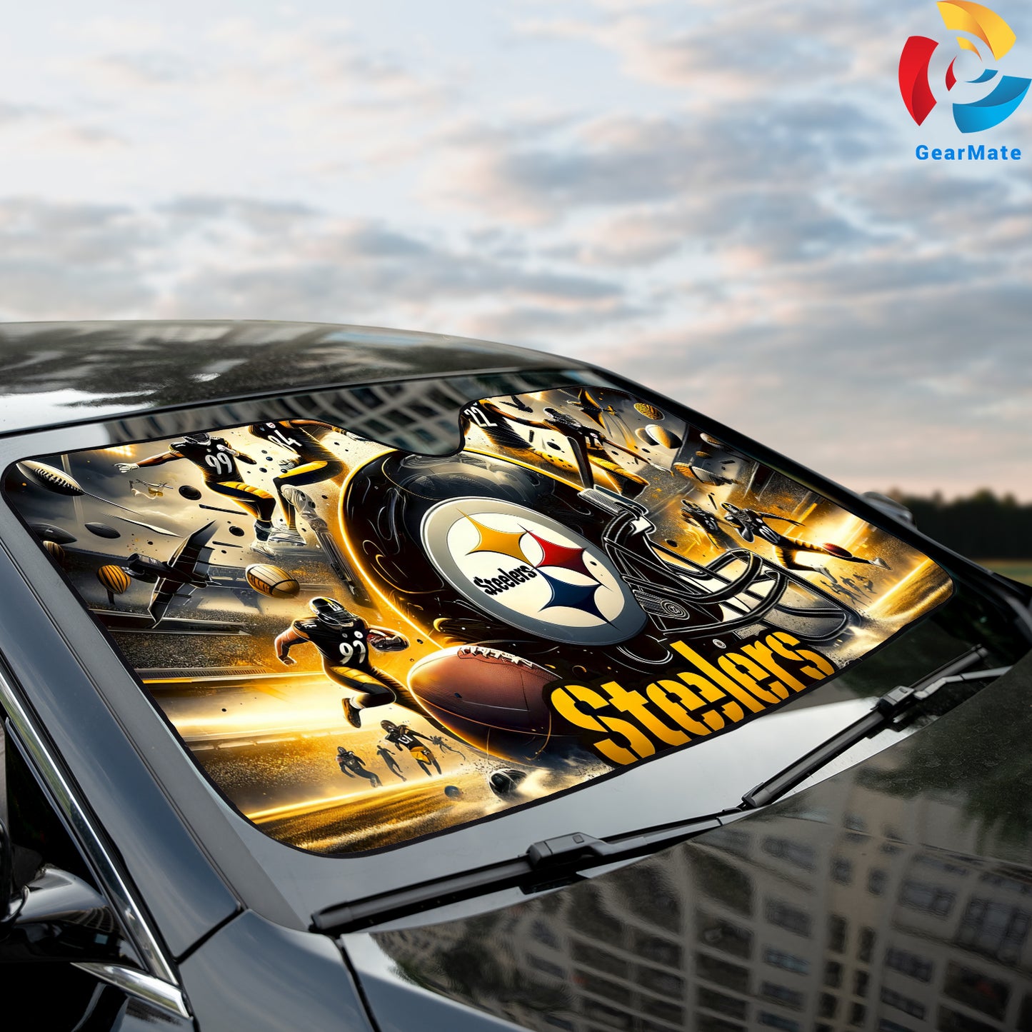 Pittsburgh Steelers NFL Football Team AI Background Reflective Car Sunshade – Premium Heat & UV Protection, Universal Fit