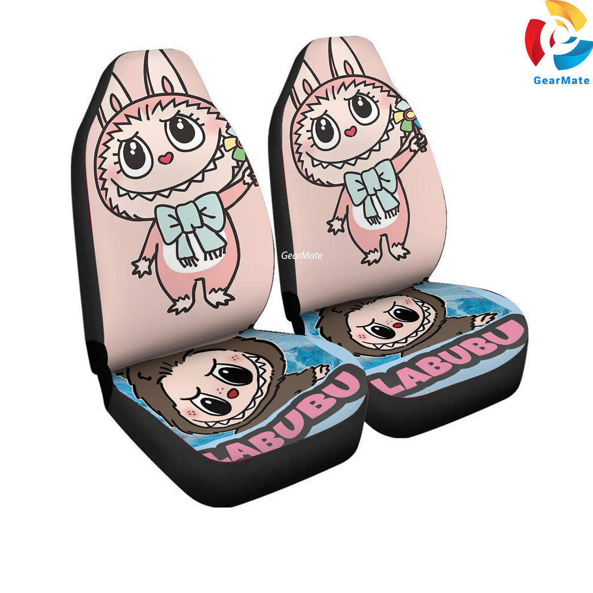 Labubu Flower Car Seat Covers – High Quality Graphic and Polar Fleece Protector Set