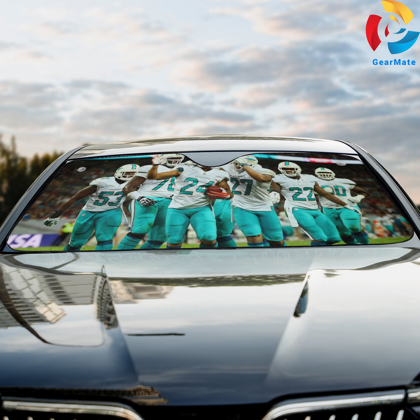 Miami Dolphins NFL Football Team Pride Cover Reflective Car Sunshade – Premium Heat & UV Protection, Universal Fit