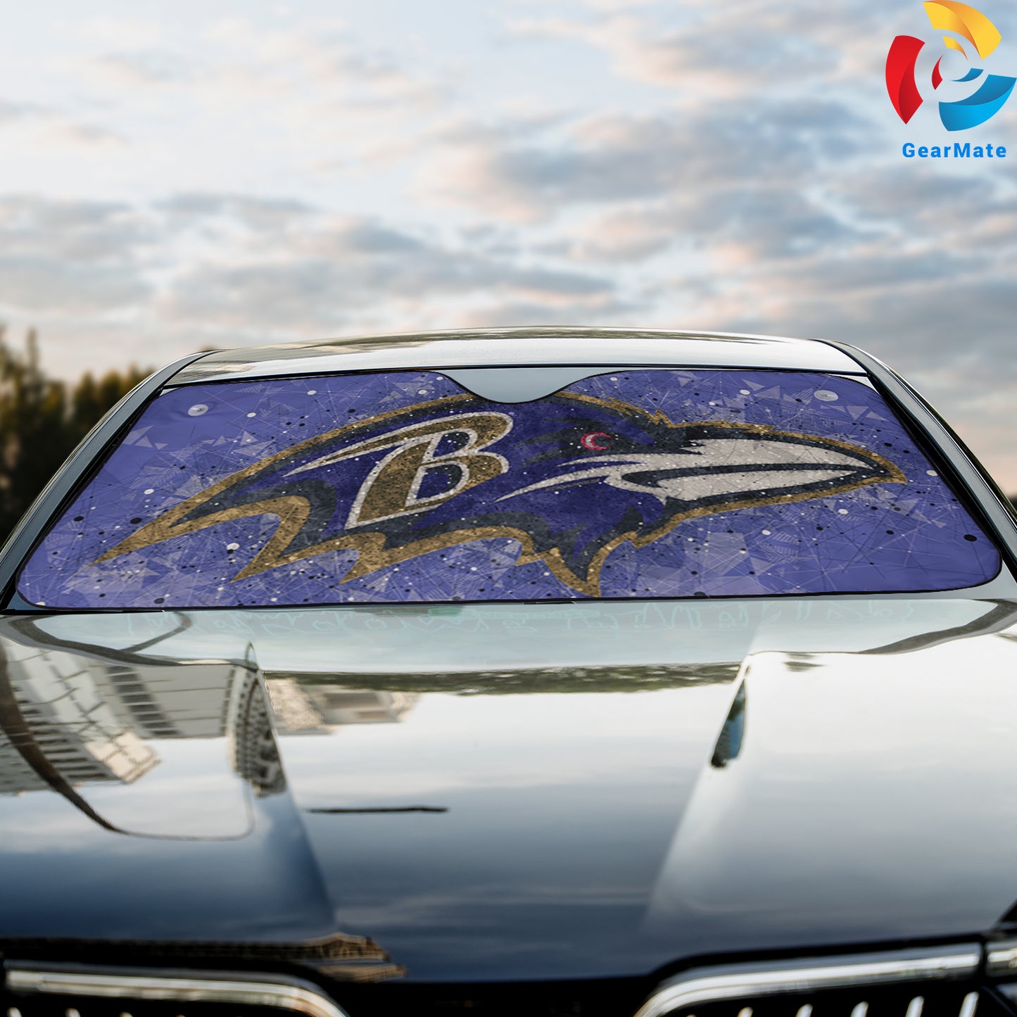 Baltimore Ravens NFL Football  Geometry Reflective Car Sunshade – Premium Heat & UV Protection, Universal Fit