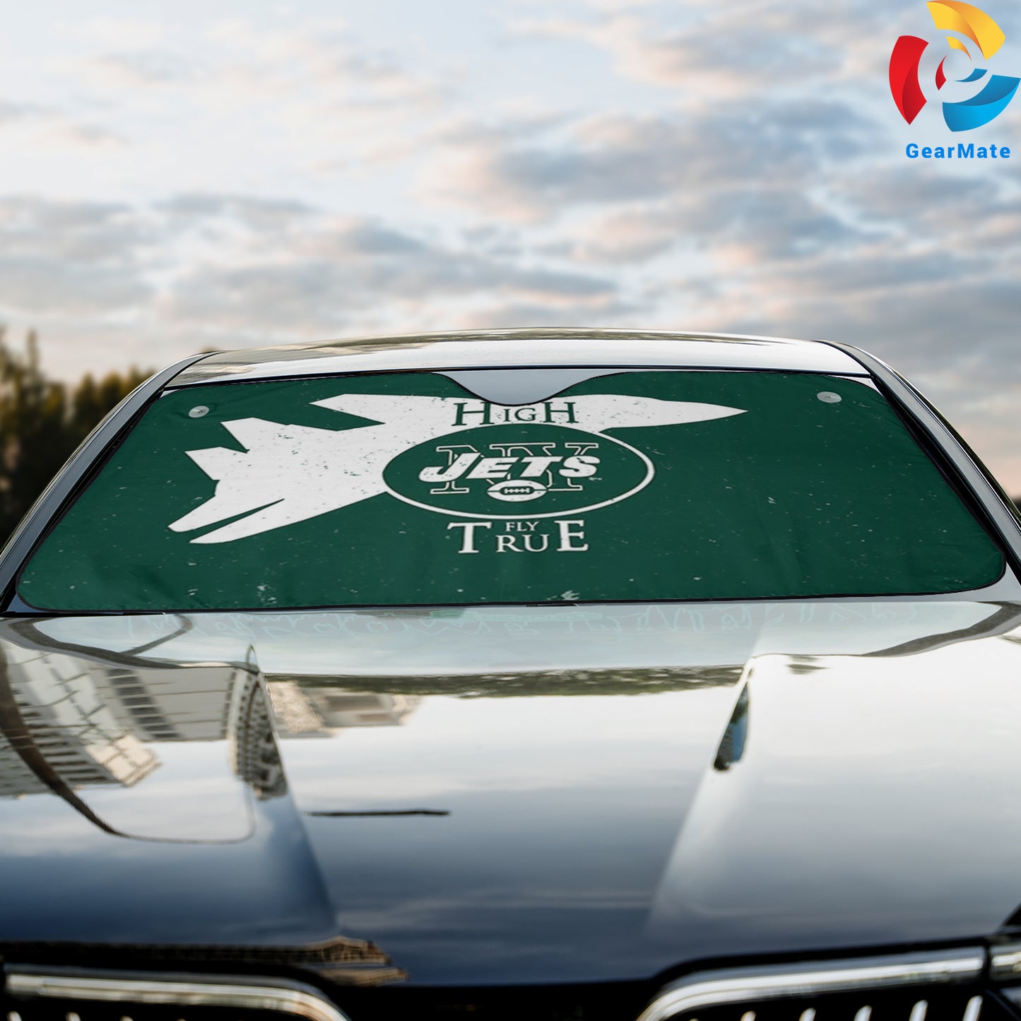 New York Jets NFL Football Game Flying Jet Car Cover Reflective Car Sunshade – Premium Heat & UV Protection, Universal Fit