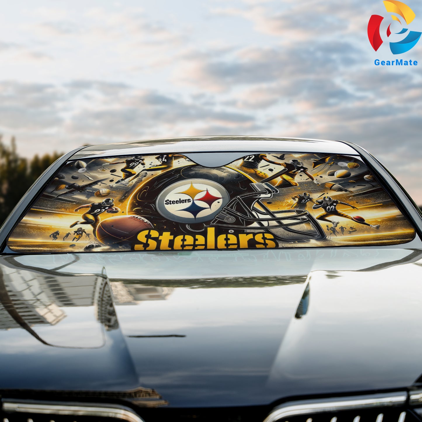 Pittsburgh Steelers NFL Football Team AI Background Reflective Car Sunshade – Premium Heat & UV Protection, Universal Fit