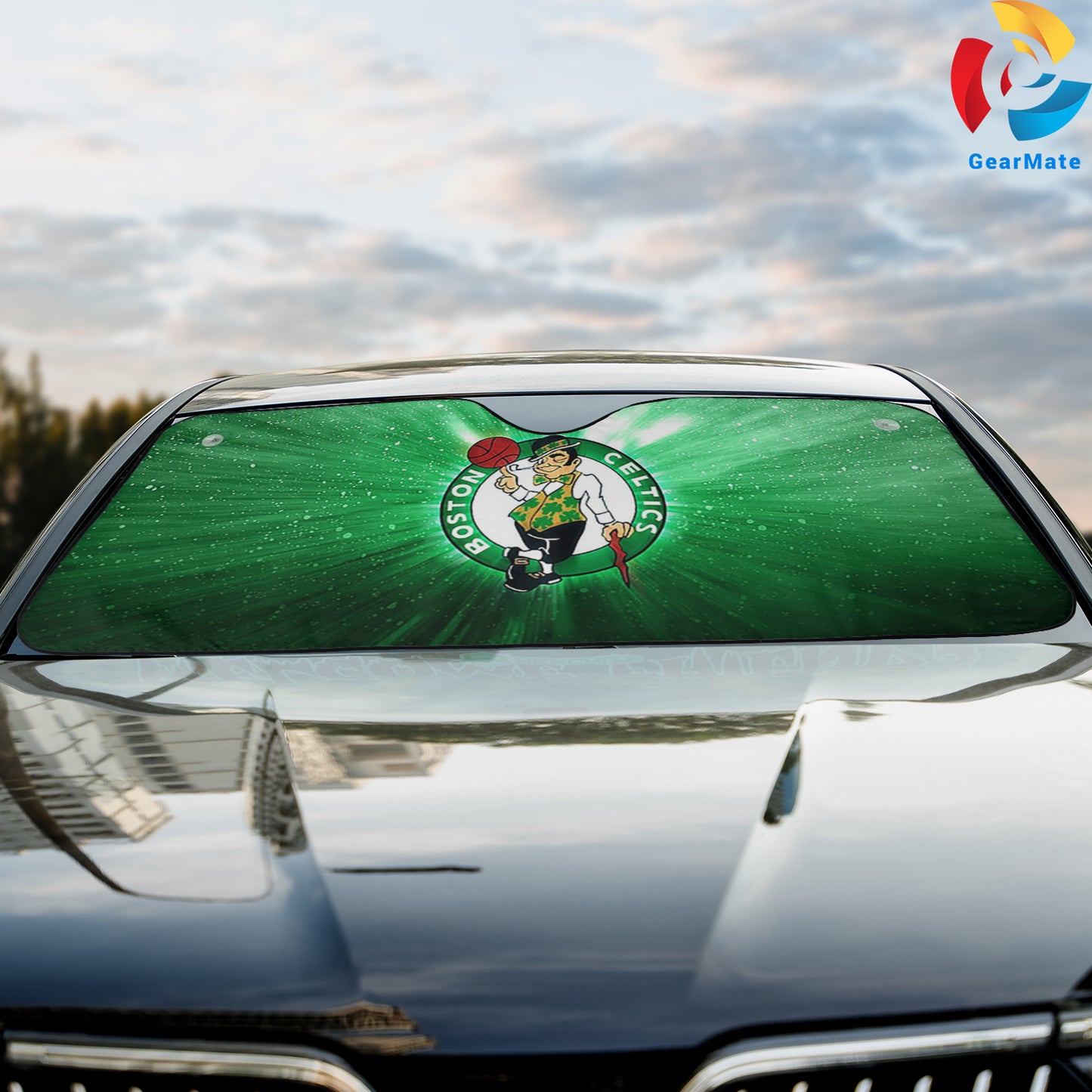 Boston Celtics Green Light Reflective Car Sunshade – Premium Heat & UV Protection, Universal Fit