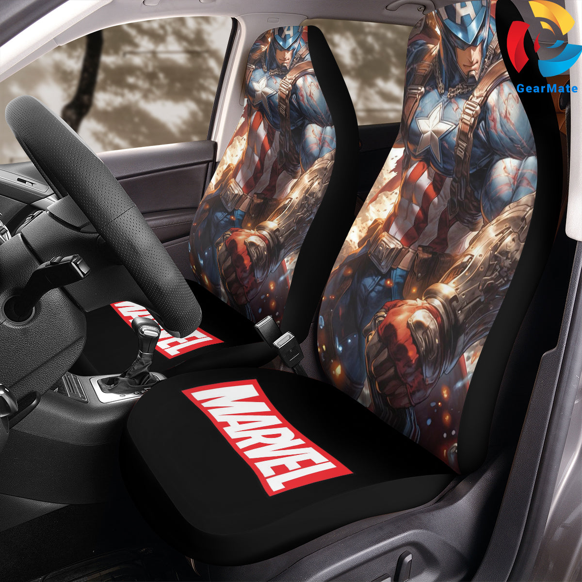 Marvel Captain America Marvel Merch Car Seat Covers – High Quality Graphic and Polar Fleece Protector Set