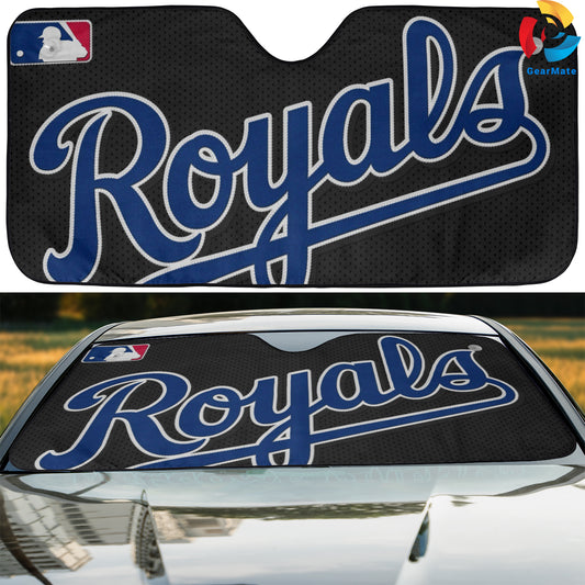 Kansas City Royals MLB Baseball Black Background Reflective Car Sunshade – Premium Heat & UV Protection, Universal Fit