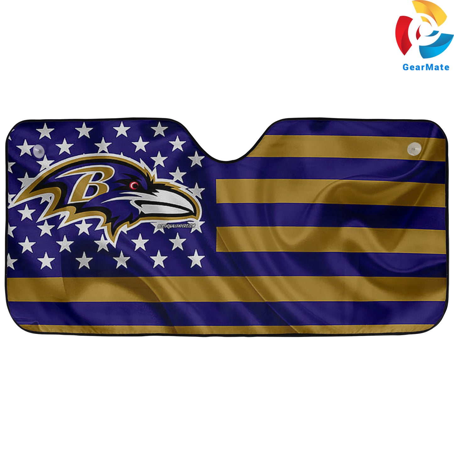 Baltimore Ravens NFL Football American Flag Reflective Car Sunshade – Premium Heat & UV Protection, Universal Fit