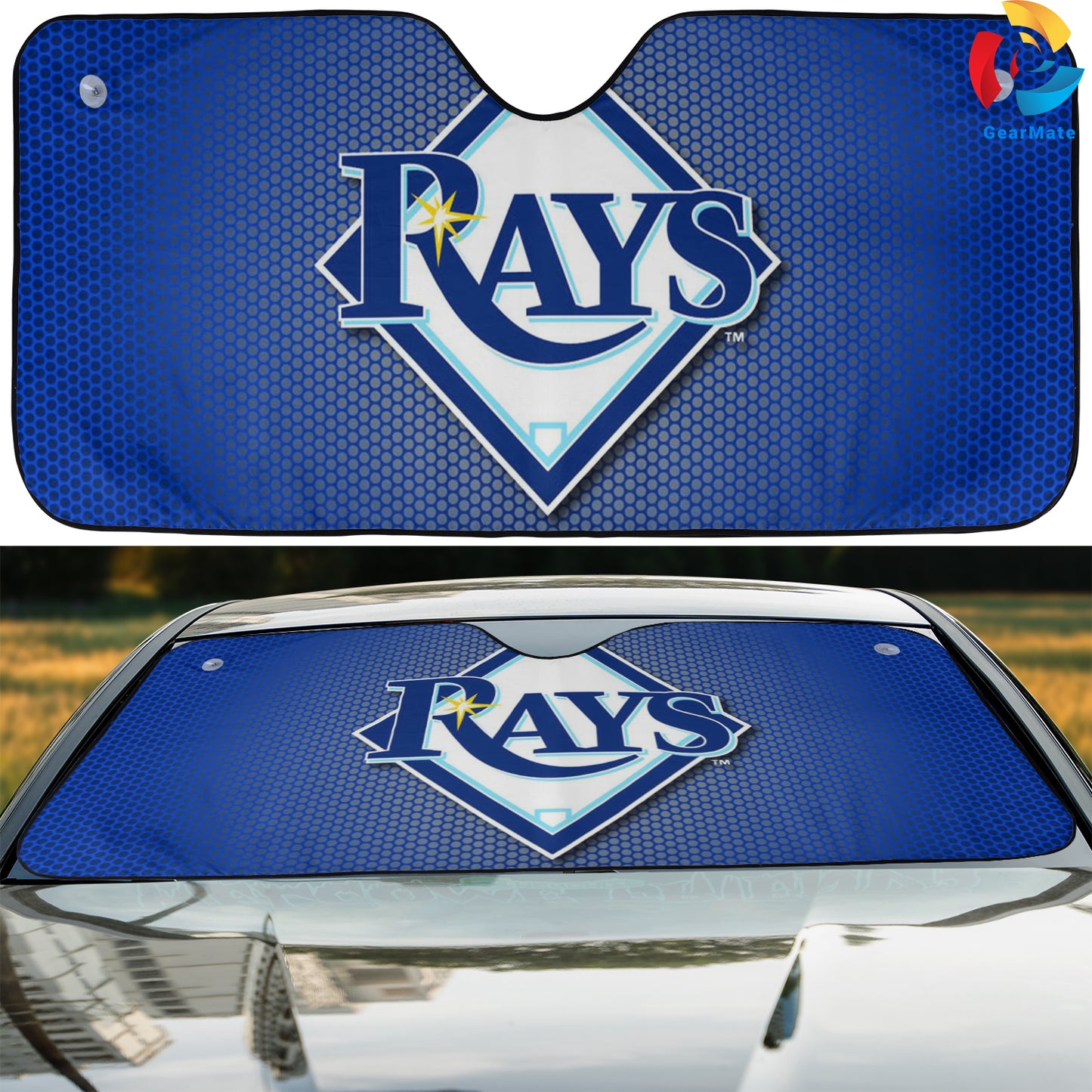 Tampa Bay Rays MLB Baseball Light Blue Car Cover Reflective Car Sunshade – Premium Heat & UV Protection, Universal Fit