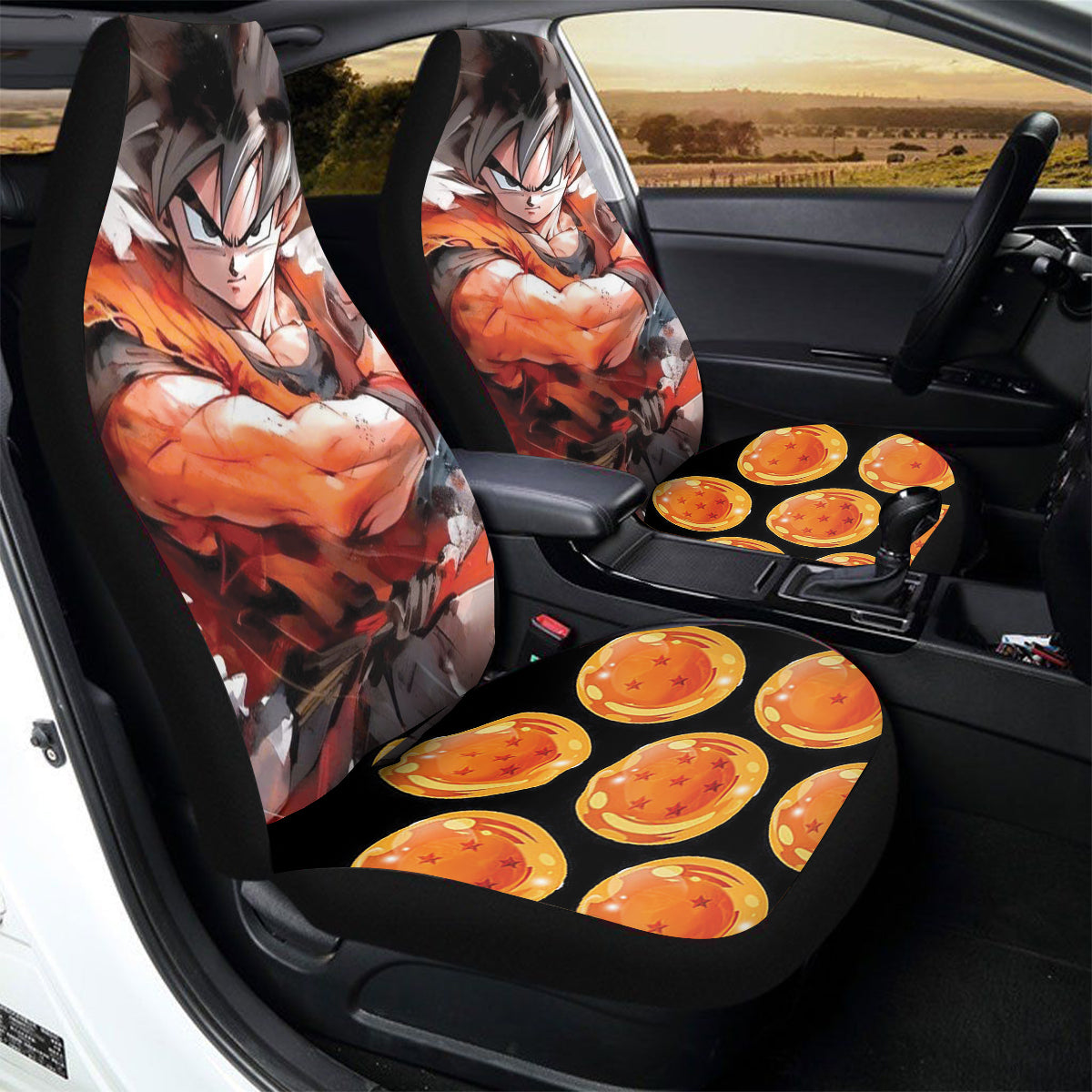 Goku Dragon Balls Seat Covers – High Quality Graphic and Polar Fleece Protector Set