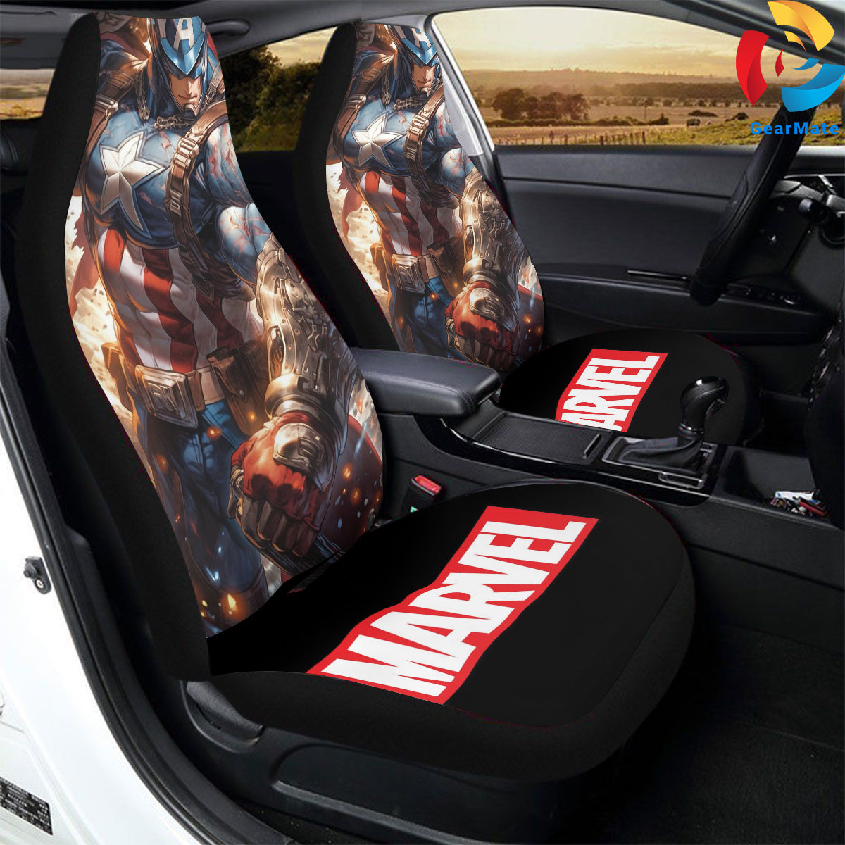 Marvel Captain America Marvel Merch Car Seat Covers – High Quality Graphic and Polar Fleece Protector Set