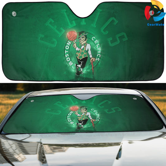 Boston Celtics Green Logo Reflective Car Sunshade – Premium Heat & UV Protection, Universal Fit