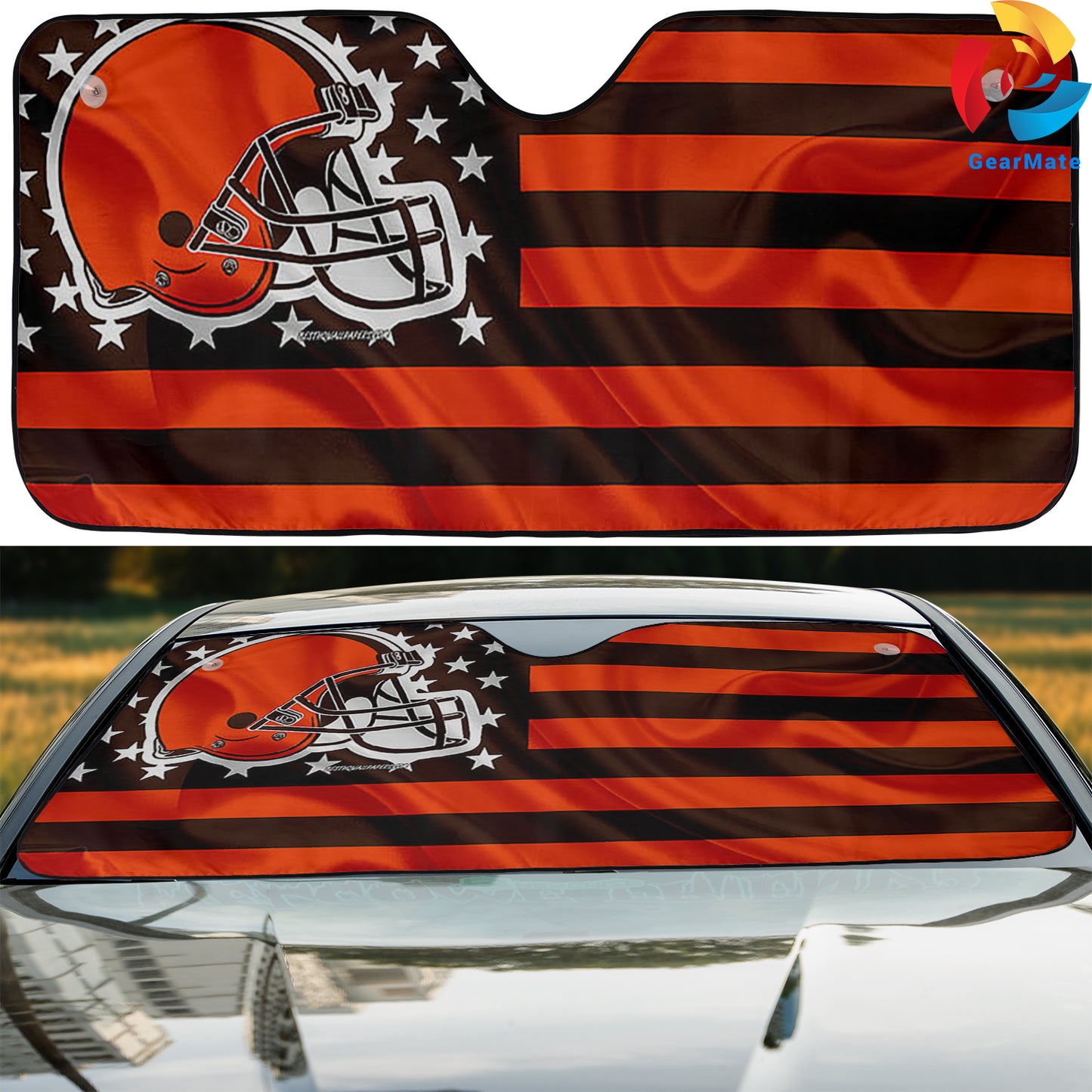 Cleveland Browns NFL Football American Flag Reflective Car Sunshade – Premium Heat & UV Protection, Universal Fit