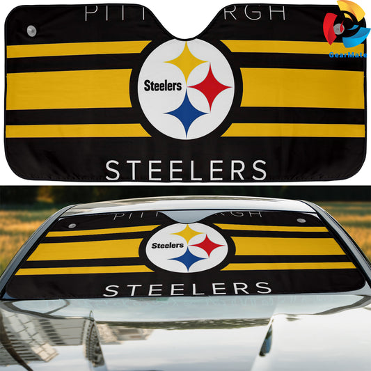 Pittsburgh Steelers NFL Football Team Stripe Logo Reflective Car Sunshade – Premium Heat & UV Protection, Universal Fit