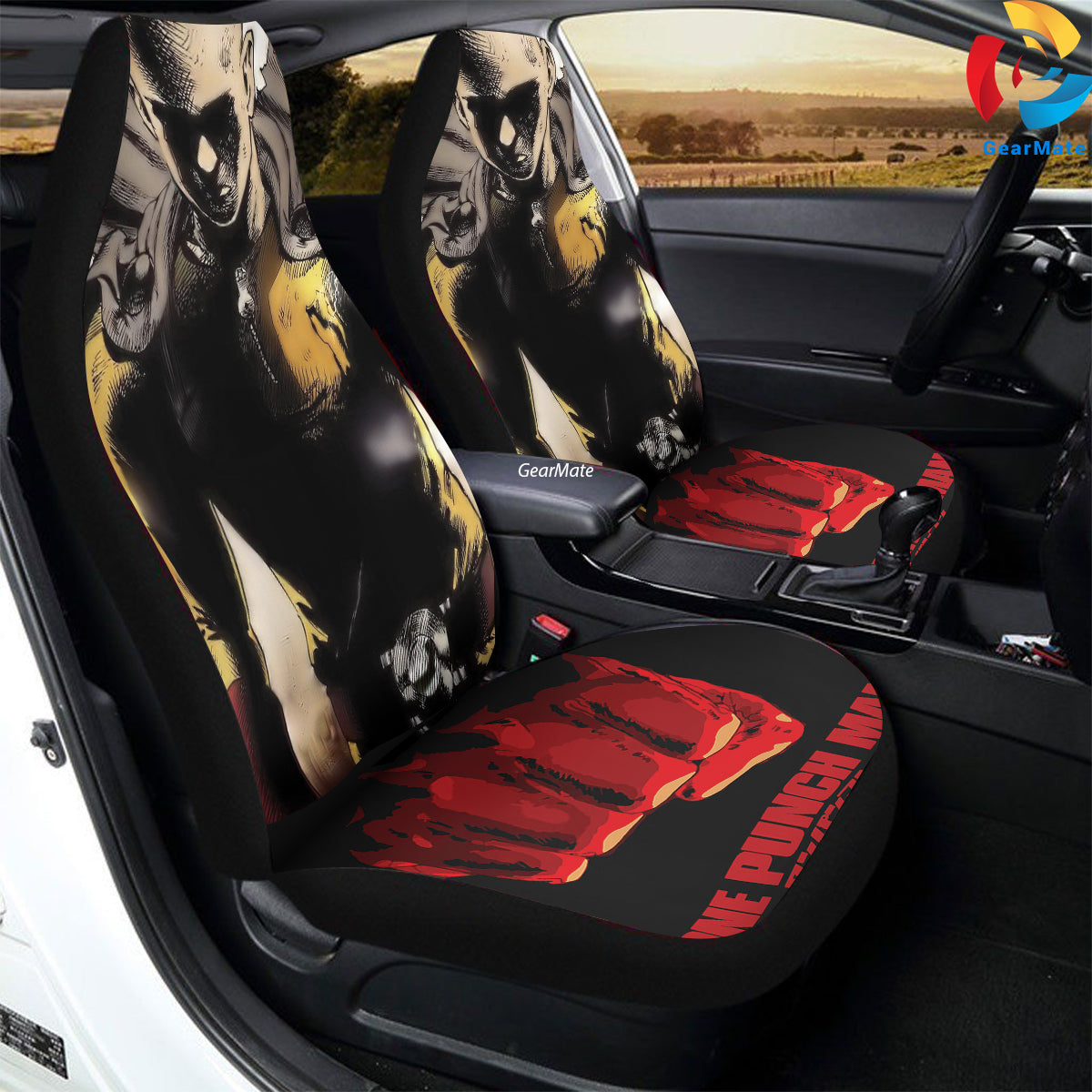 Saitama Anime Standing One Punch Man Car Seat Covers – High Quality Graphic and Polar Fleece Protector Set