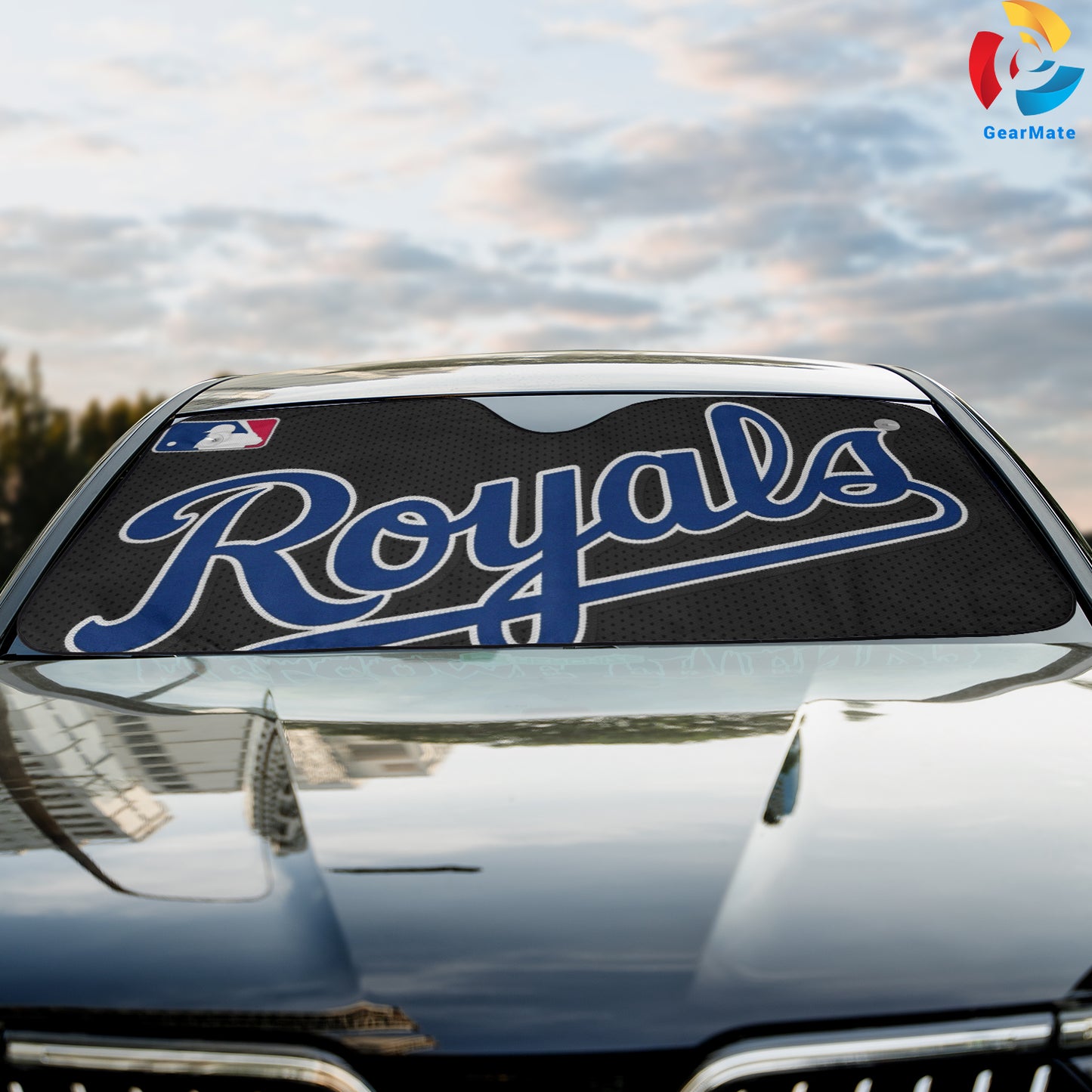 Kansas City Royals MLB Baseball Black Background Reflective Car Sunshade – Premium Heat & UV Protection, Universal Fit