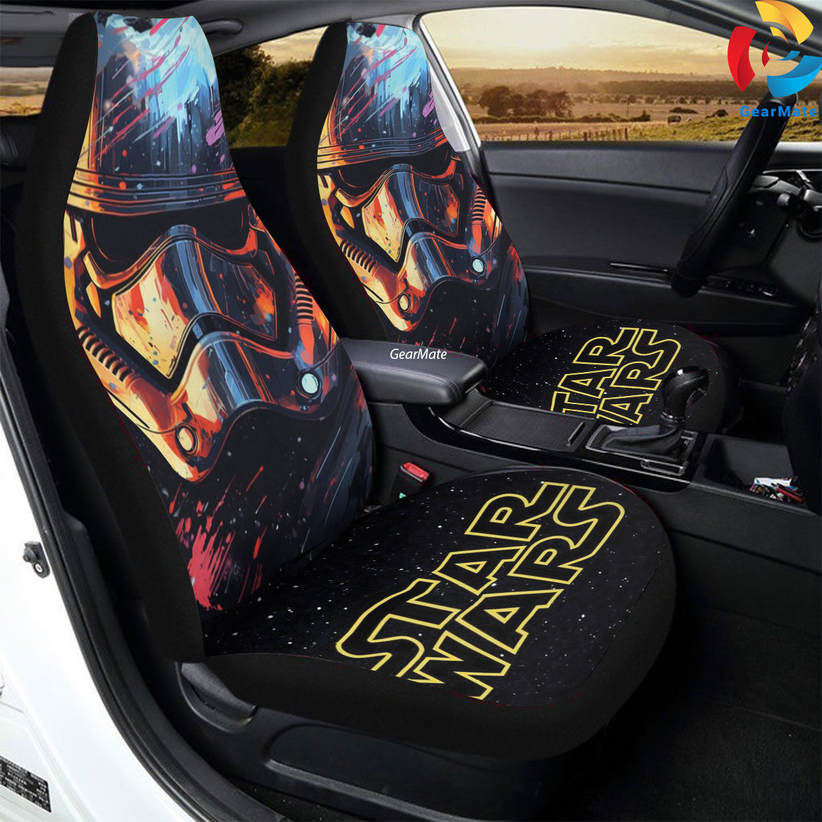 Starwars Storm Trooper Helmet Purple Sword Car Seat Covers – High Quality Graphic and Polar Fleece Protector Set