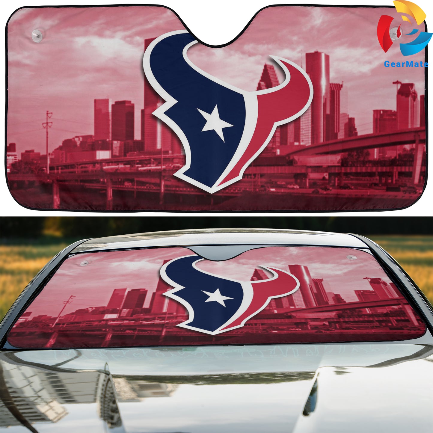 Houston Texans NFL Football Car Cover Reflective Car Sunshade – Premium Heat & UV Protection, Universal Fit