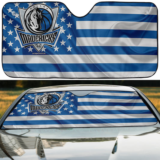 Basketball Dallas Maverick American Flag Reflective Car Sunshade – Premium Heat & UV Protection, Universal Fit