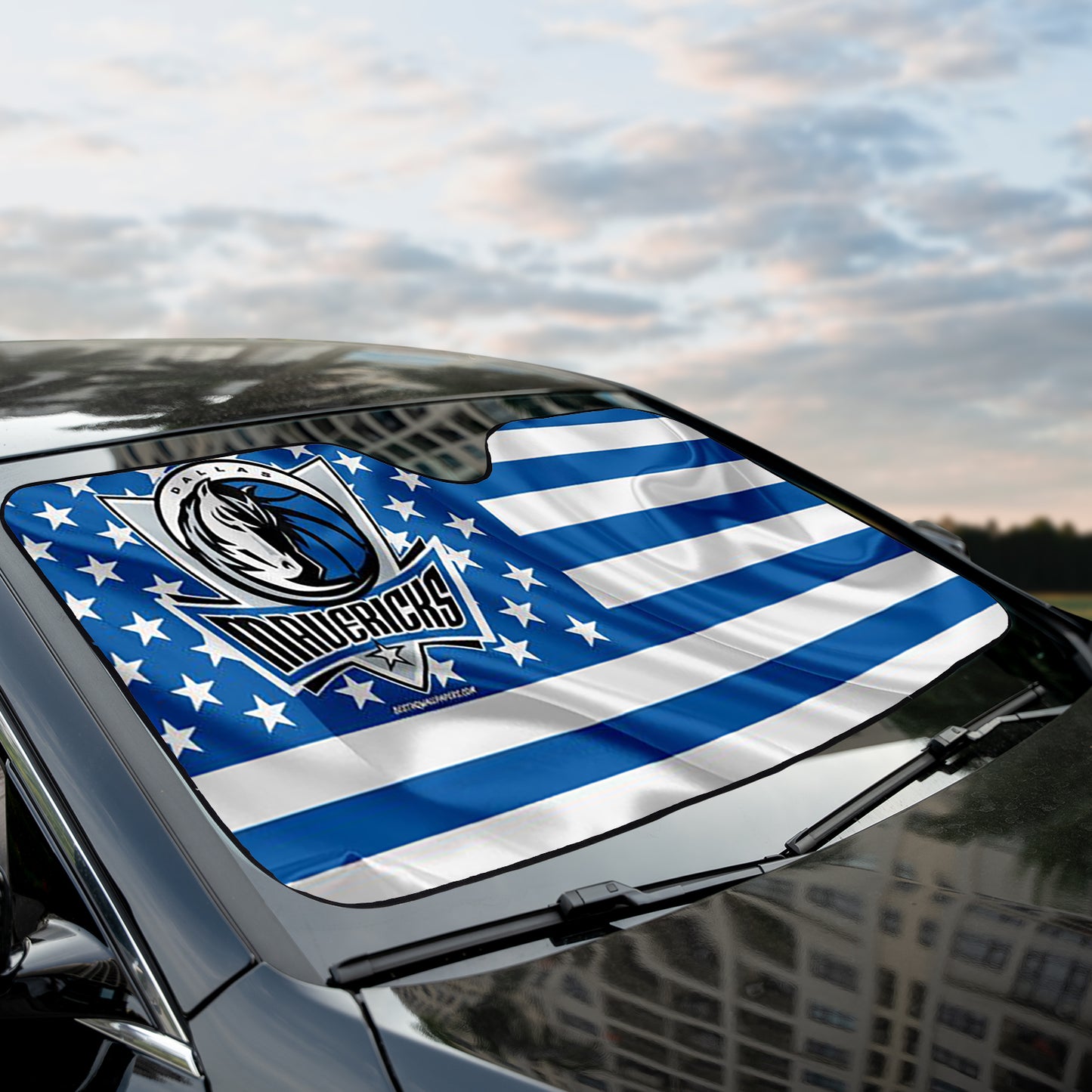 Basketball Dallas Maverick American Flag Reflective Car Sunshade – Premium Heat & UV Protection, Universal Fit