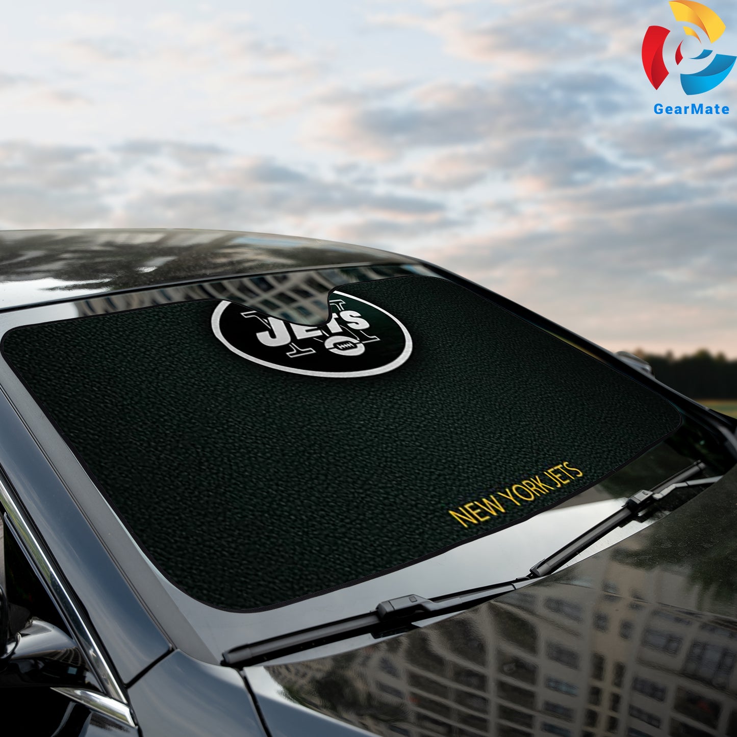 New York Jets NFL Football Game Leather Style Car Cover Reflective Car Sunshade – Premium Heat & UV Protection, Universal Fit