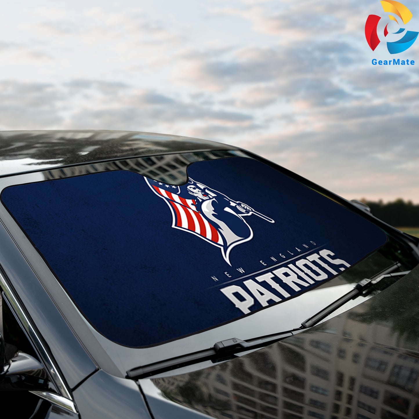 New England Patriots NFL Football Solid Blue Car Cover Reflective Car Sunshade – Premium Heat & UV Protection, Universal Fit