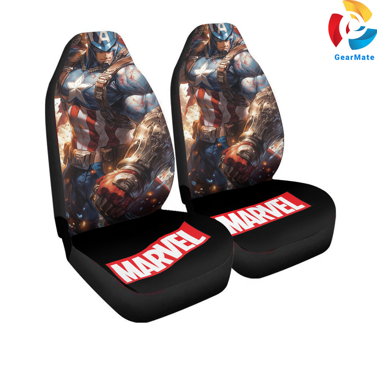 Marvel Captain America Marvel Merch Car Seat Covers – High Quality Graphic and Polar Fleece Protector Set