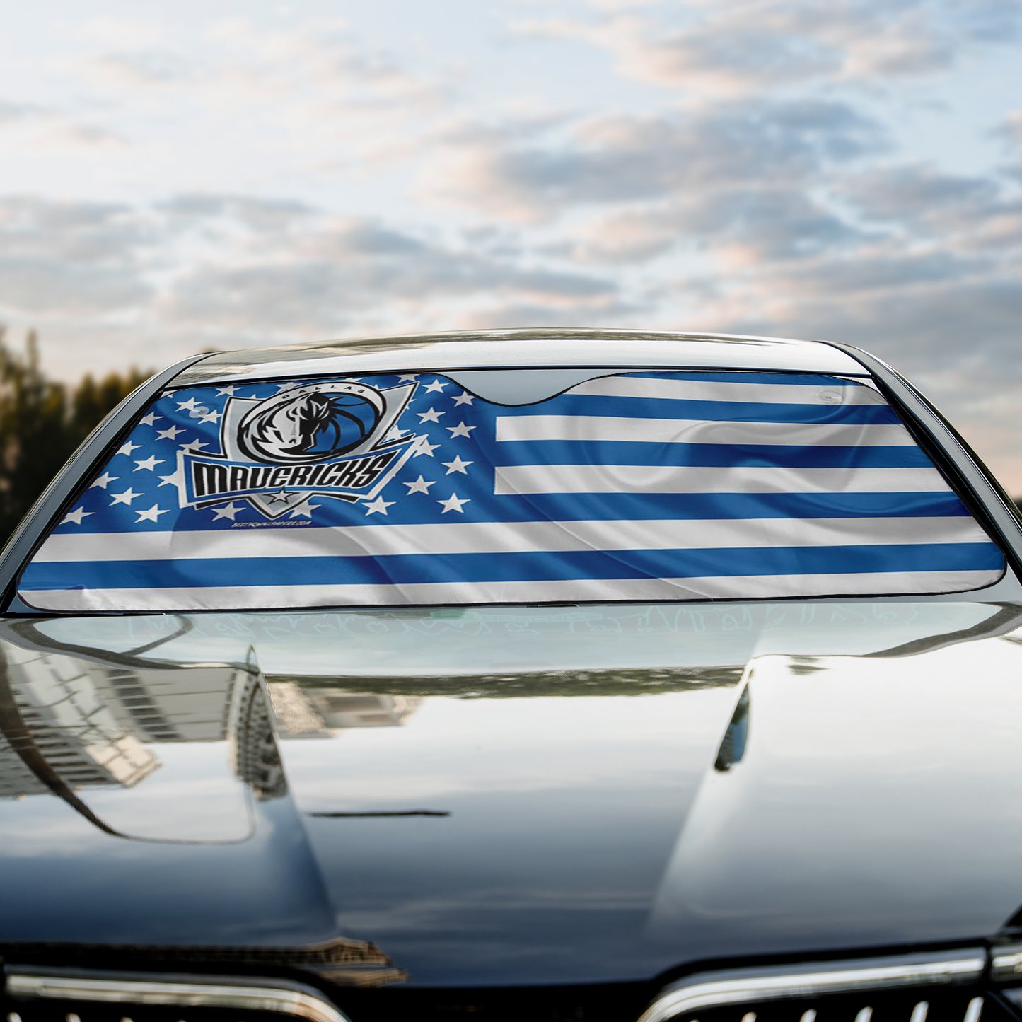 Basketball Dallas Maverick American Flag Reflective Car Sunshade – Premium Heat & UV Protection, Universal Fit