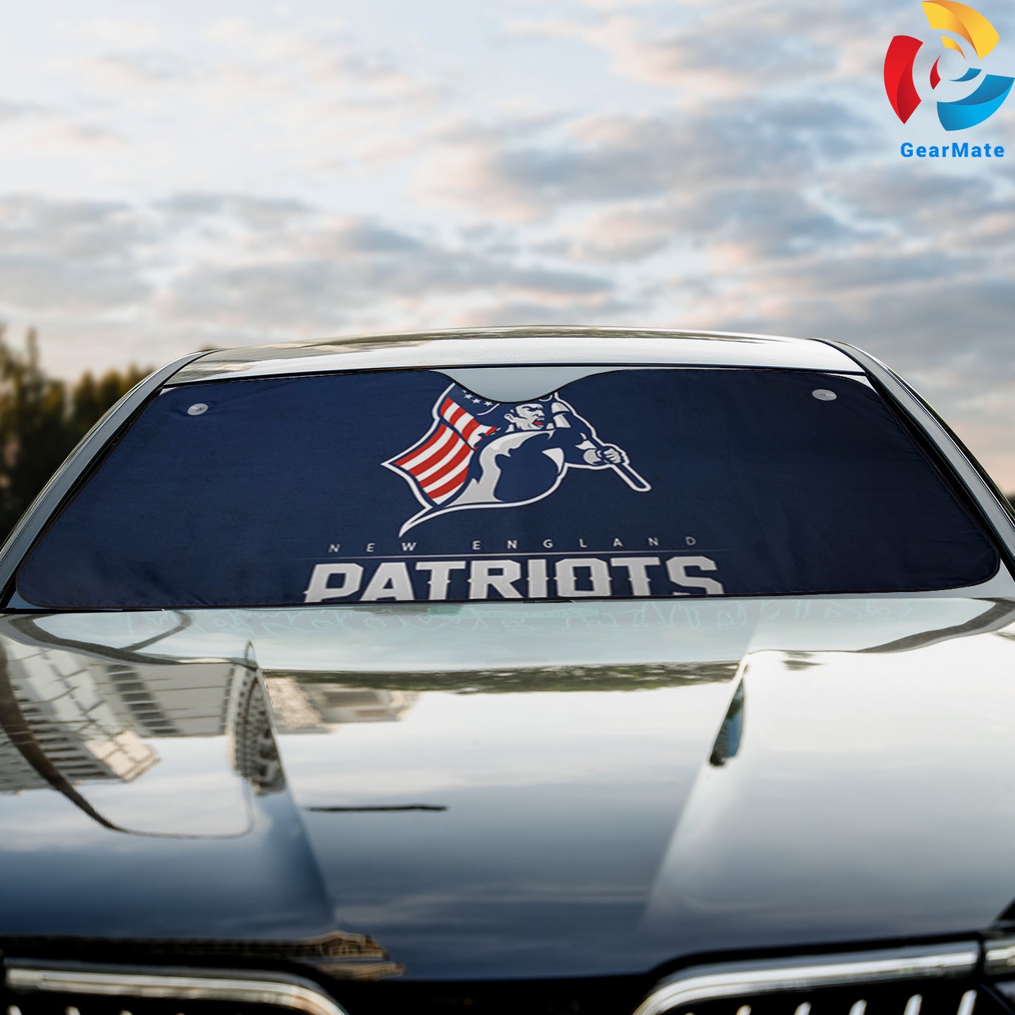 New England Patriots NFL Football Solid Blue Car Cover Reflective Car Sunshade – Premium Heat & UV Protection, Universal Fit