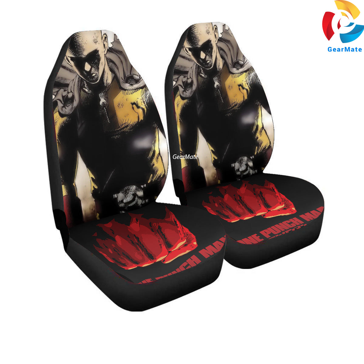 Saitama Anime Standing One Punch Man Car Seat Covers – High Quality Graphic and Polar Fleece Protector Set