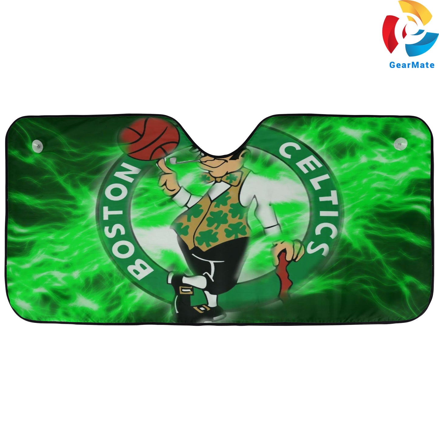 Boston Celtics Green Lightning Reflective Car Sunshade – Premium Heat & UV Protection, Universal Fit