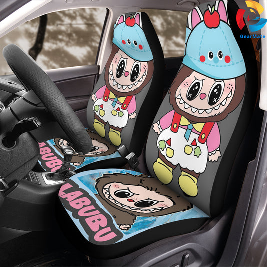 Labubu Wearing Hat Car Seat Covers – High Quality Graphic and Polar Fleece Protector Set