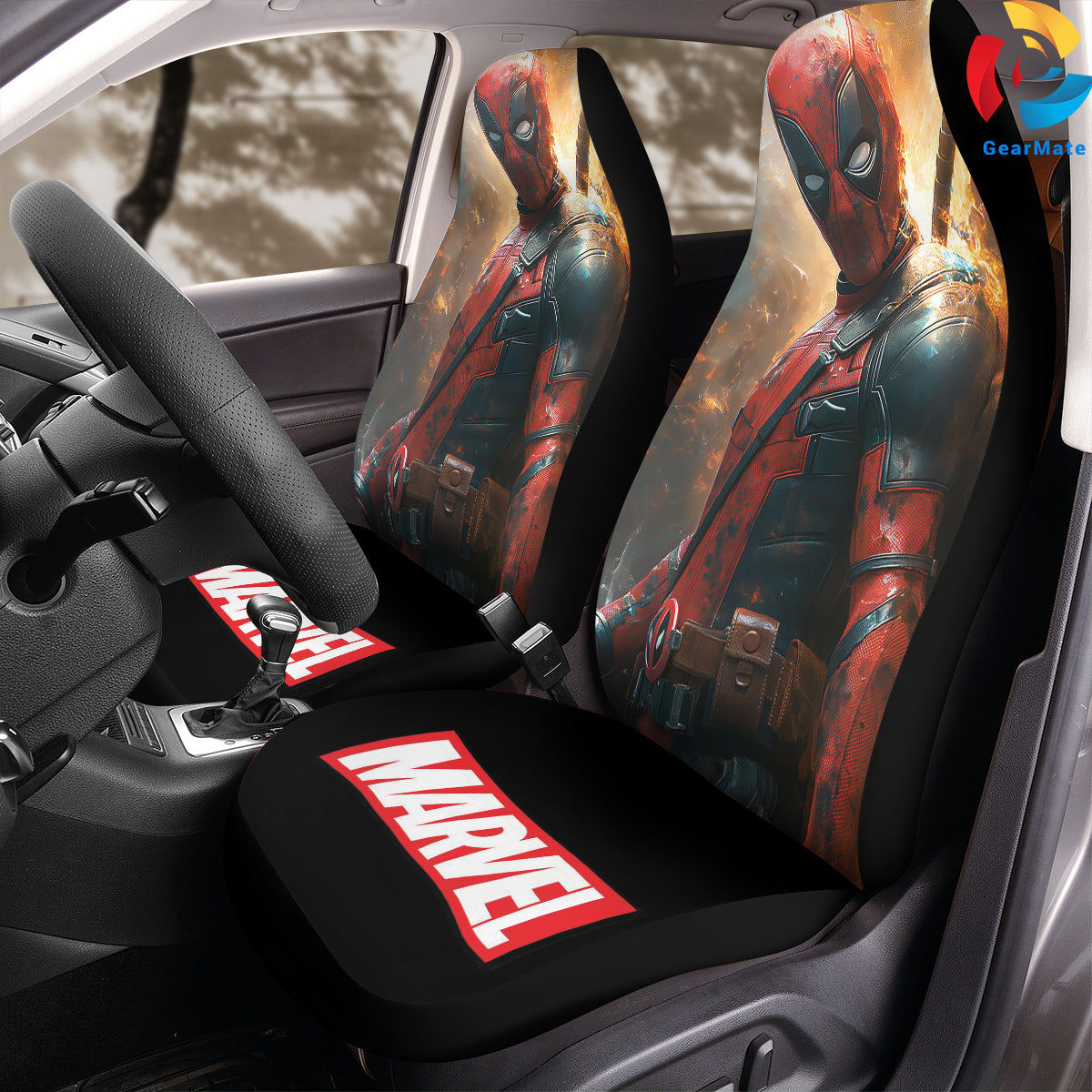 Marvel Deadpool Staring Car Seat Covers – High Quality Graphic and Polar Fleece Protector Set