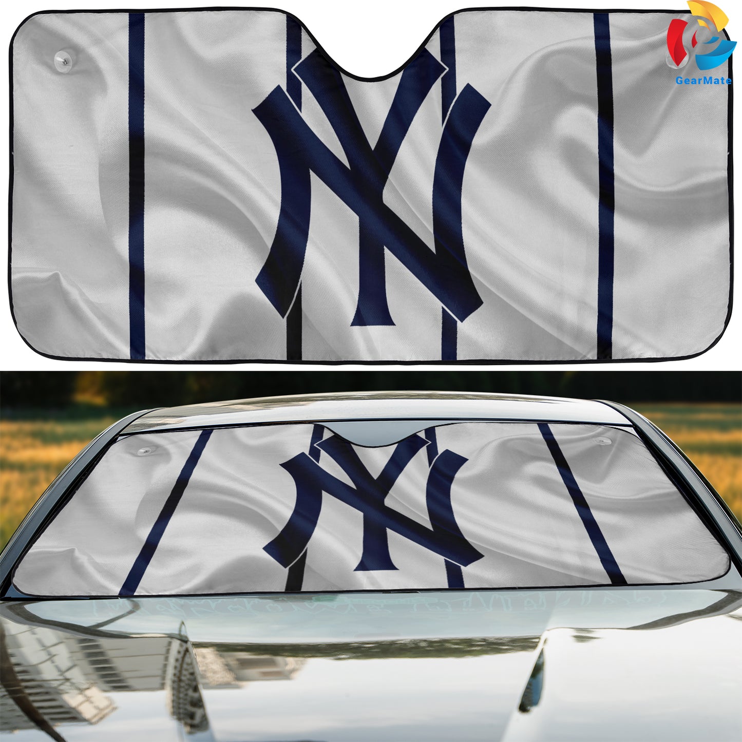 New York Yankees Wavy Flag Reflective Car Sunshade – Premium Heat & UV Protection, Universal Fit