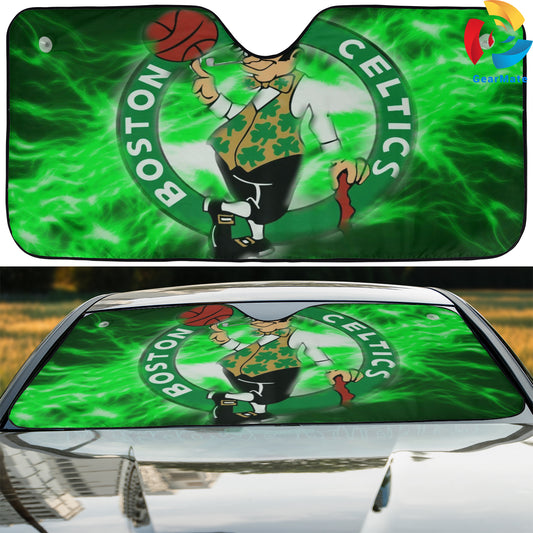 Boston Celtics Green Lightning Reflective Car Sunshade – Premium Heat & UV Protection, Universal Fit