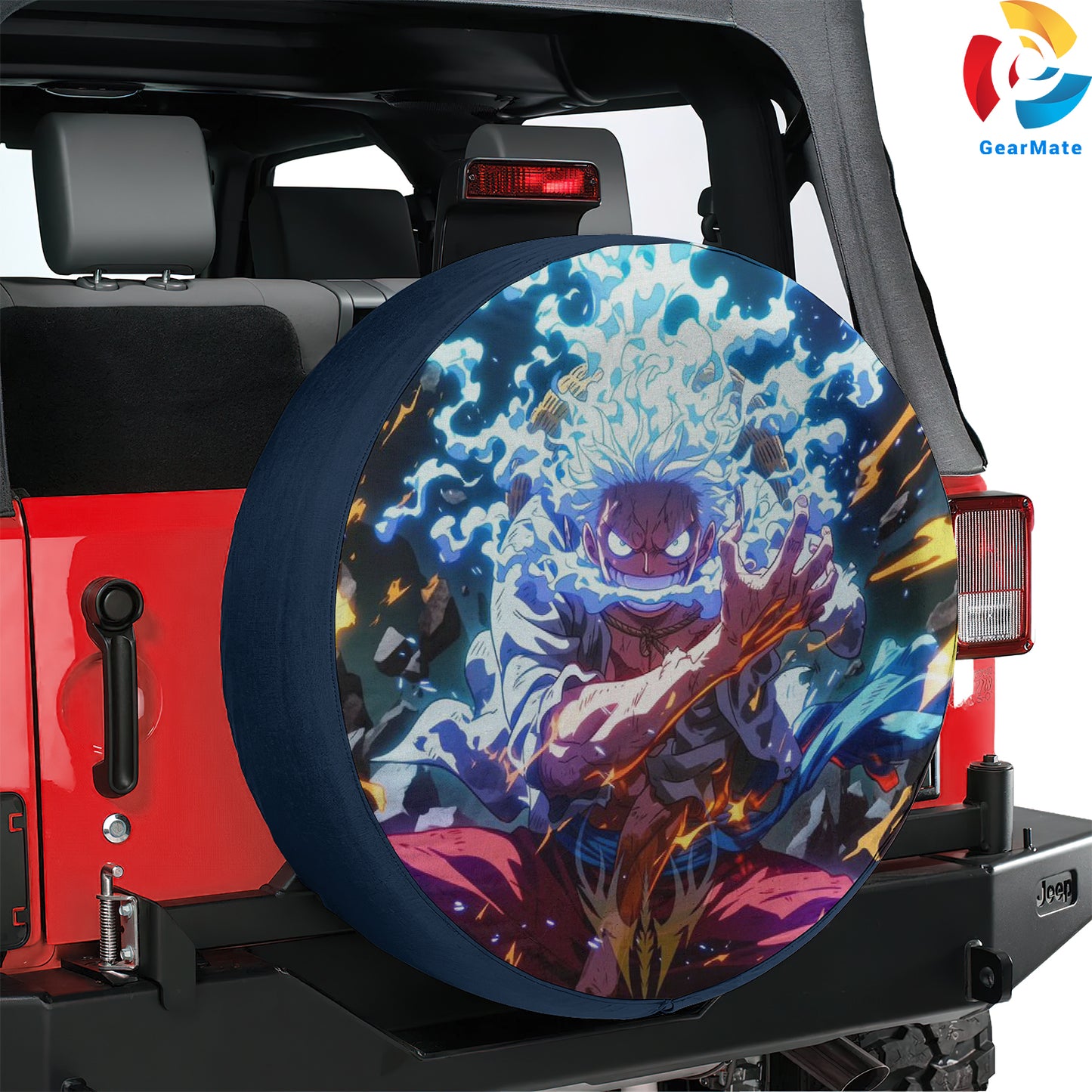 One Piece Luffy Gear 5 Never Give Up Spare Tire Cover – Premium Waterproof UV-Resistant Protector