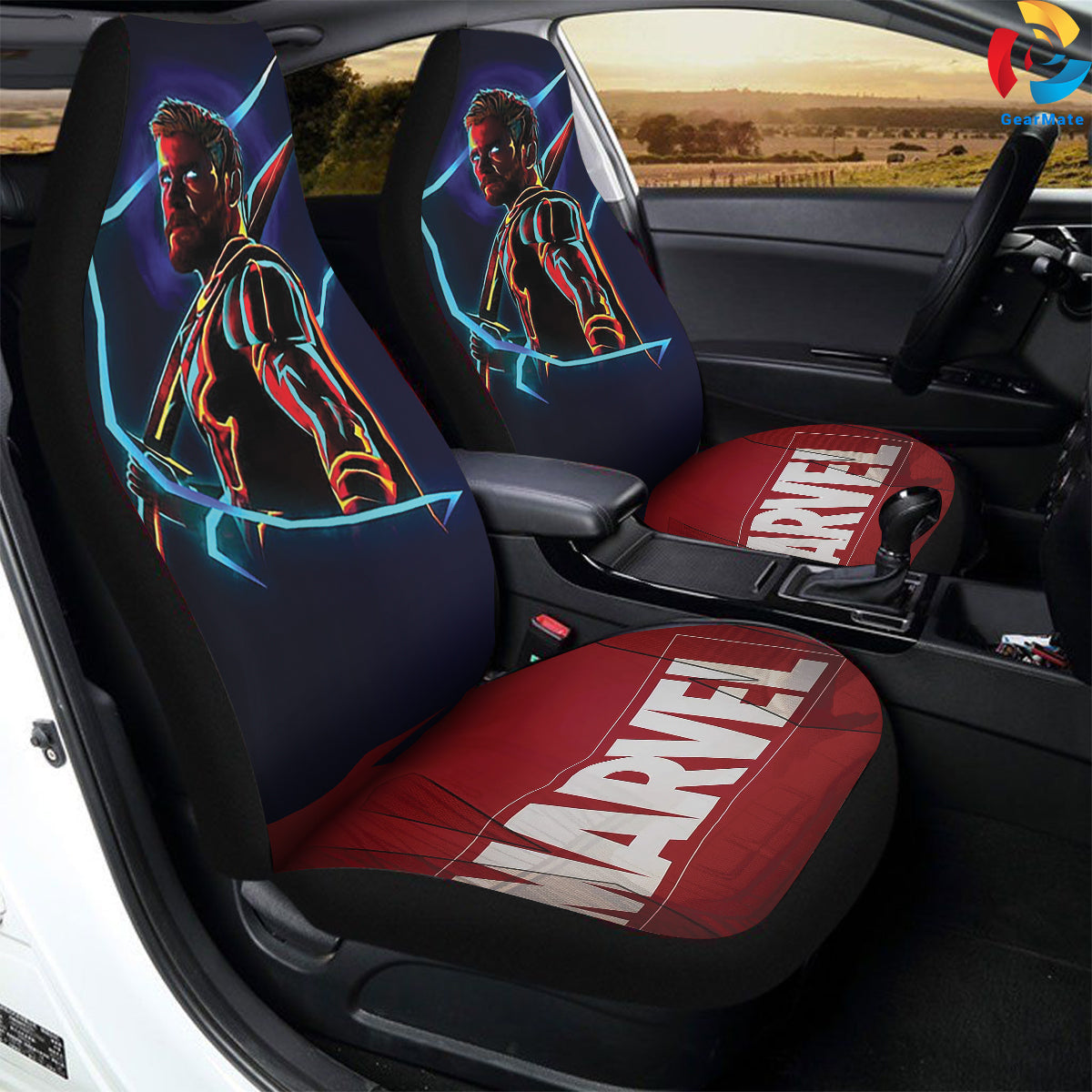 Thor Love and Thunder Car Seat Covers – High Quality Graphic and Polar Fleece Protector Set