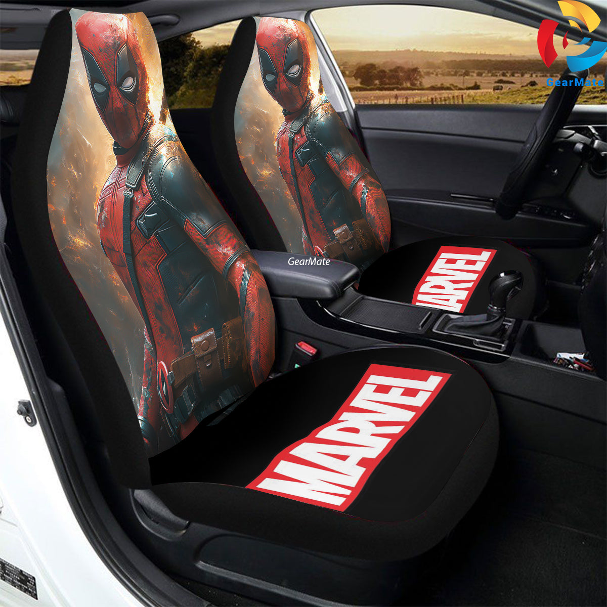 Marvel Deadpool Staring Car Seat Covers – High Quality Graphic and Polar Fleece Protector Set