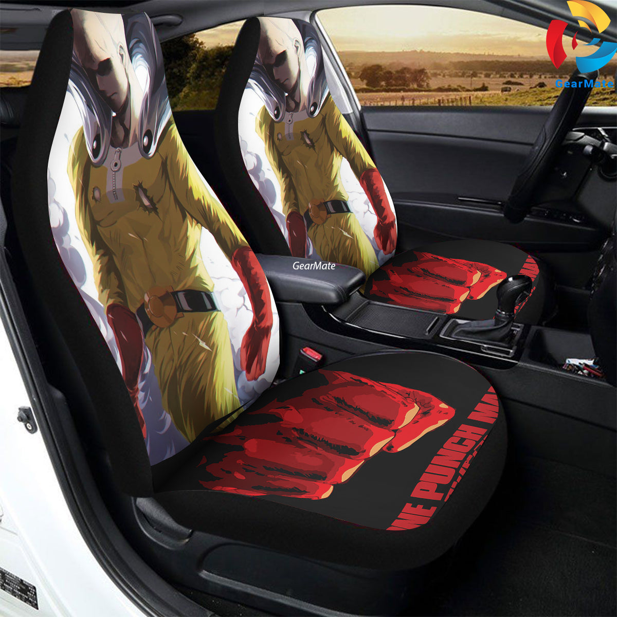 Standing Saitama Anime One Punch Man Car Seat Covers – High Quality Graphic and Polar Fleece Protector Set