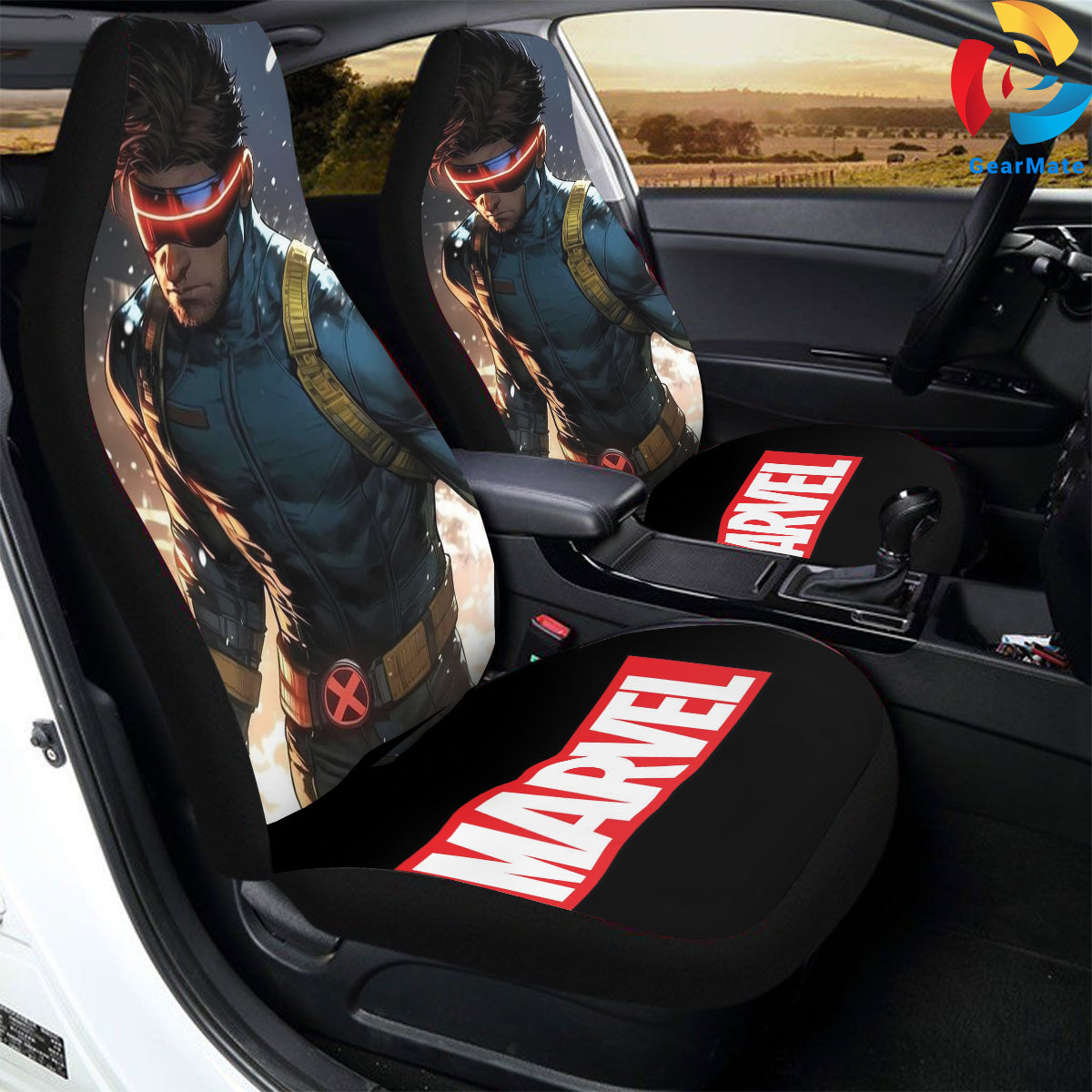 Marvel Cyclops Marvel Merch Car Seat Covers – High Quality Graphic and Polar Fleece Protector Set