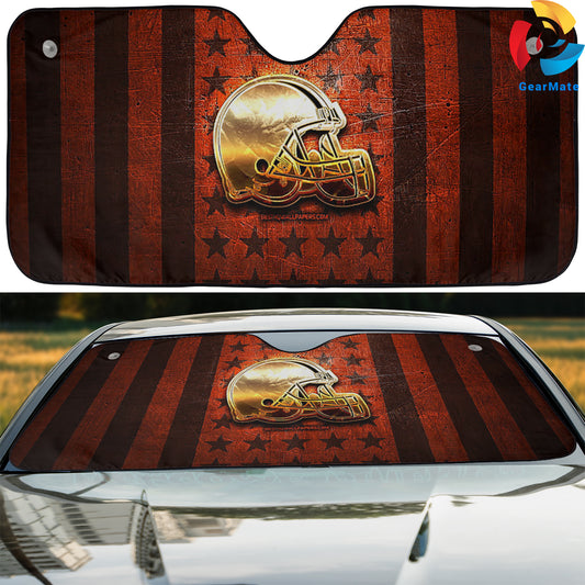 Cleveland Browns NFL Football Gold Helmet Reflective Car Sunshade – Premium Heat & UV Protection, Universal Fit