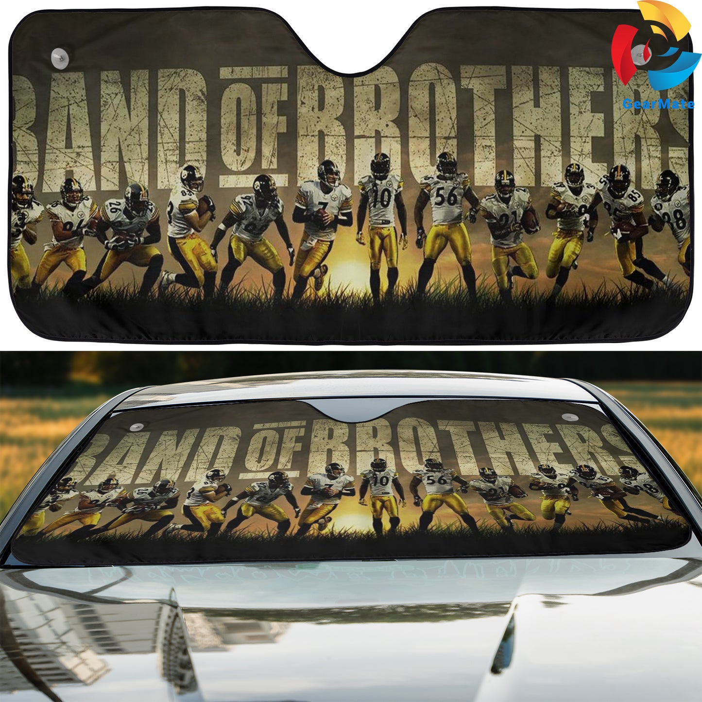 Pittsburgh Steelers NFL Football Band of Brothers Reflective Car Sunshade – Premium Heat & UV Protection, Universal Fit