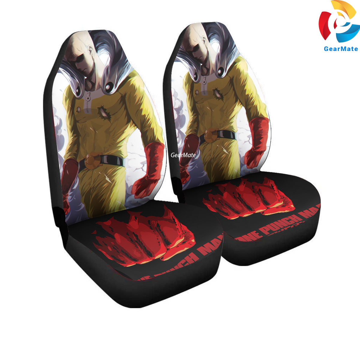 Standing Saitama Anime One Punch Man Car Seat Covers – High Quality Graphic and Polar Fleece Protector Set