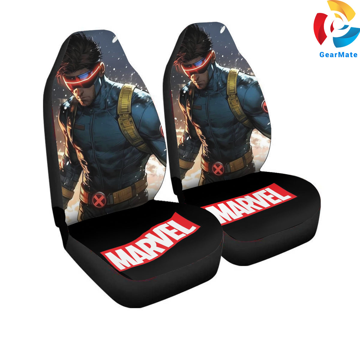 Marvel Cyclops Marvel Merch Car Seat Covers – High Quality Graphic and Polar Fleece Protector Set