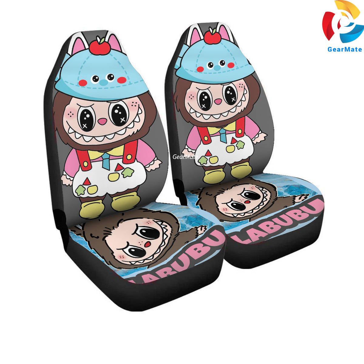 Labubu Wearing Hat Car Seat Covers – High Quality Graphic and Polar Fleece Protector Set