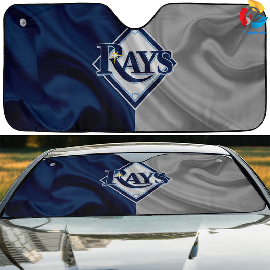 Tampa Bay Rays MLB Baseball Wavy Flag Car Cover Reflective Car Sunshade – Premium Heat & UV Protection, Universal Fit