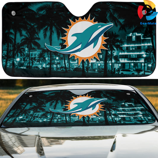 Miami Dolphins NFL Football Fans Cover Reflective Car Sunshade – Premium Heat & UV Protection, Universal Fit