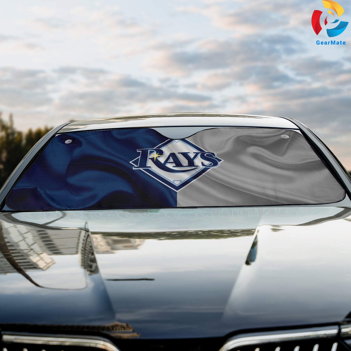 Tampa Bay Rays MLB Baseball Wavy Flag Car Cover Reflective Car Sunshade – Premium Heat & UV Protection, Universal Fit